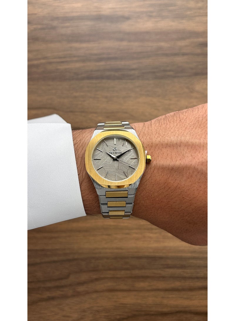 ديفوشي طقم ديفوشي رجالي فاخر – ساعة يد استيل ذهبي و فضي + قلم + كبك – ضمان سنتين - Image 2