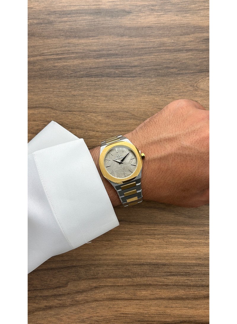 ديفوشي طقم ديفوشي رجالي فاخر – ساعة يد استيل ذهبي و فضي + قلم + كبك – ضمان سنتين - Image 3