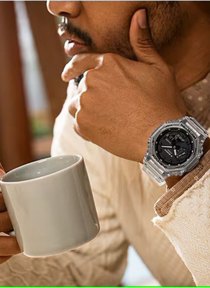 Analog Digital Transparent Resin Band Watch For Men's GA-2100SKE-7ADR