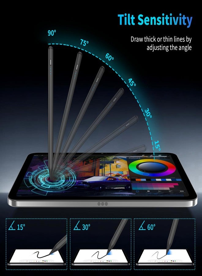 قلم لمس لأجهزة iPad من 2018 إلى 2025، قلم مغناطيسي سريع الشحن عبر منفذ USB-C، يتميز بحساسية الإمالة ورفض راحة اليد، متوافق مع iPad A16/6/7/8/9/10/11، وiPad Pro 11/12.9/M4، وiPad Air 3/4/5/M2/M3، أسود - Image 4