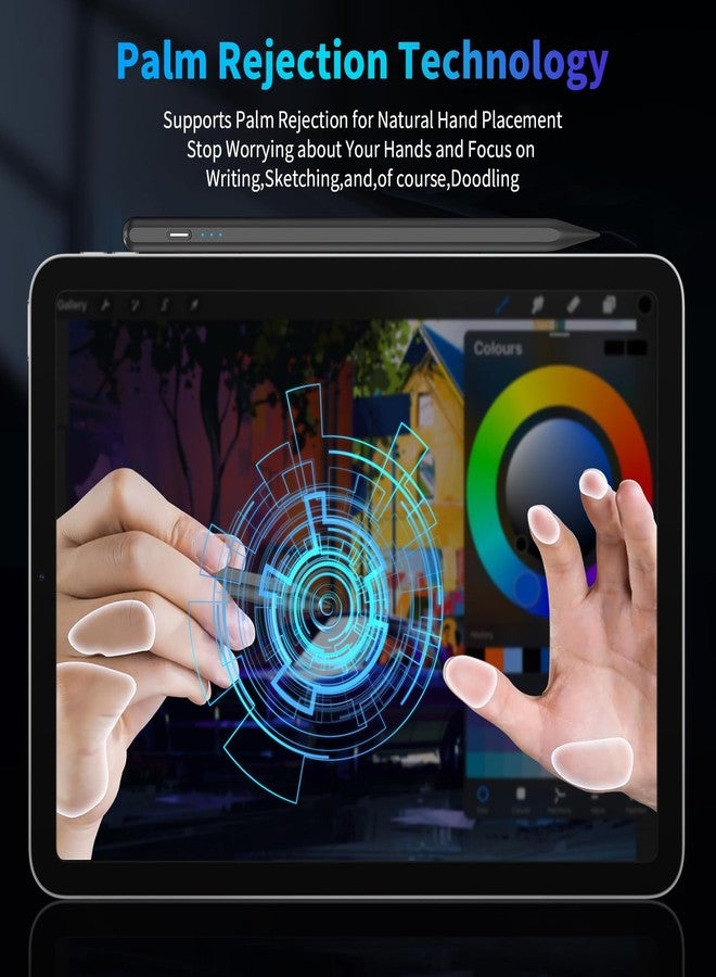 قلم لمس لأجهزة iPad من 2018 إلى 2025، قلم مغناطيسي سريع الشحن عبر منفذ USB-C، يتميز بحساسية الإمالة ورفض راحة اليد، متوافق مع iPad A16/6/7/8/9/10/11، وiPad Pro 11/12.9/M4، وiPad Air 3/4/5/M2/M3، أسود - Image 5