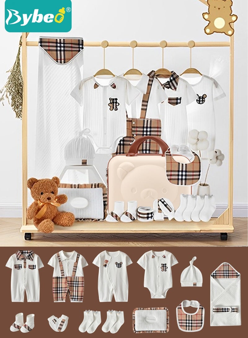 Bybeo 18PCS Newborn Baby Gifts Set, Newborn Layette Gift Set, Baby Clothes Accessories, Infant Essential Set with Beautifully Suitcase for Boys and Girls, Premium Cotton, for Spring Summer Autumn Winter - Image 1
