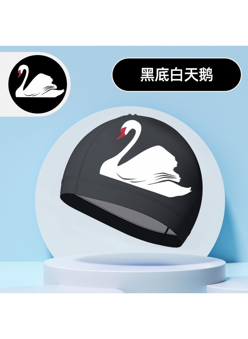Generic Professional PU Swim Caps Coated Comfortable Waterproof Black White Swan