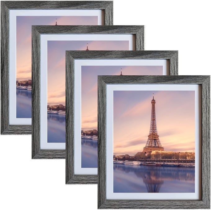 8X10 PICTURE FRAMES GREY WITH MAT PHOTO FRAMES PACK OF 4 FOR TABLETOP OR WALL