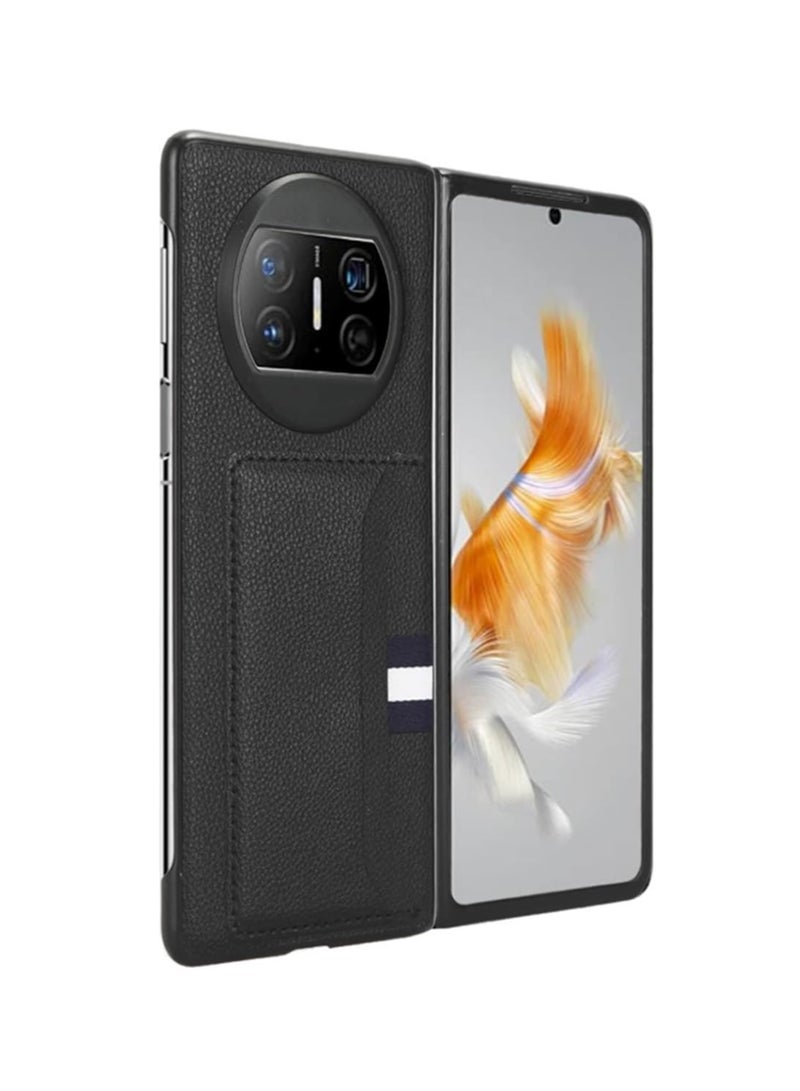 عام غطاء لجهاز Huawei Mate X3 مصنوع من الجلد الصناعي عالي الجودة، رفيع جداً ومقاوم للصدمات، مزود بفتحة لبطاقات وقاعدة مدمجة. - Image 2