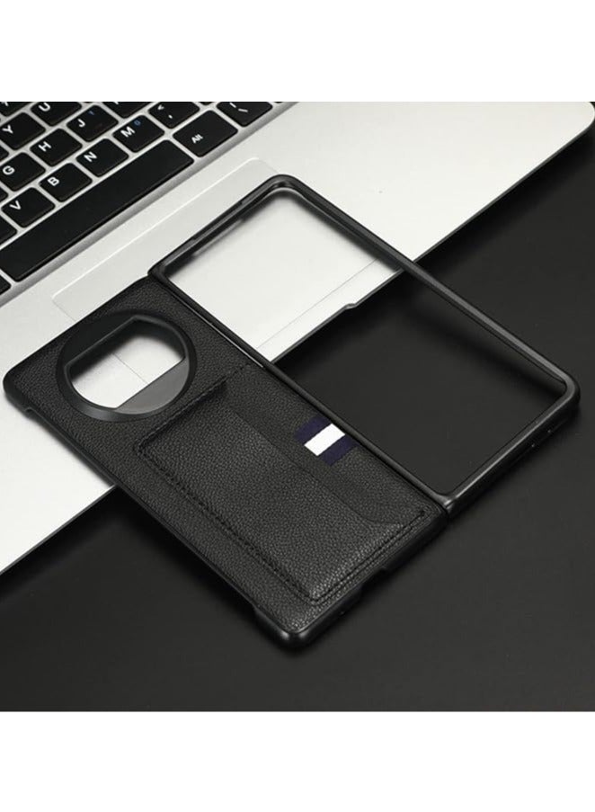 عام غطاء لجهاز Huawei Mate X3 مصنوع من الجلد الصناعي عالي الجودة، رفيع جداً ومقاوم للصدمات، مزود بفتحة لبطاقات وقاعدة مدمجة. - Image 5
