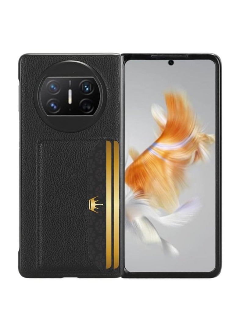 عام غطاء لجهاز Huawei Mate X3 مصنوع من الجلد الصناعي عالي الجودة، رفيع جداً ومقاوم للصدمات، مزود بفتحة لبطاقات وقاعدة مدمجة. - Image 3