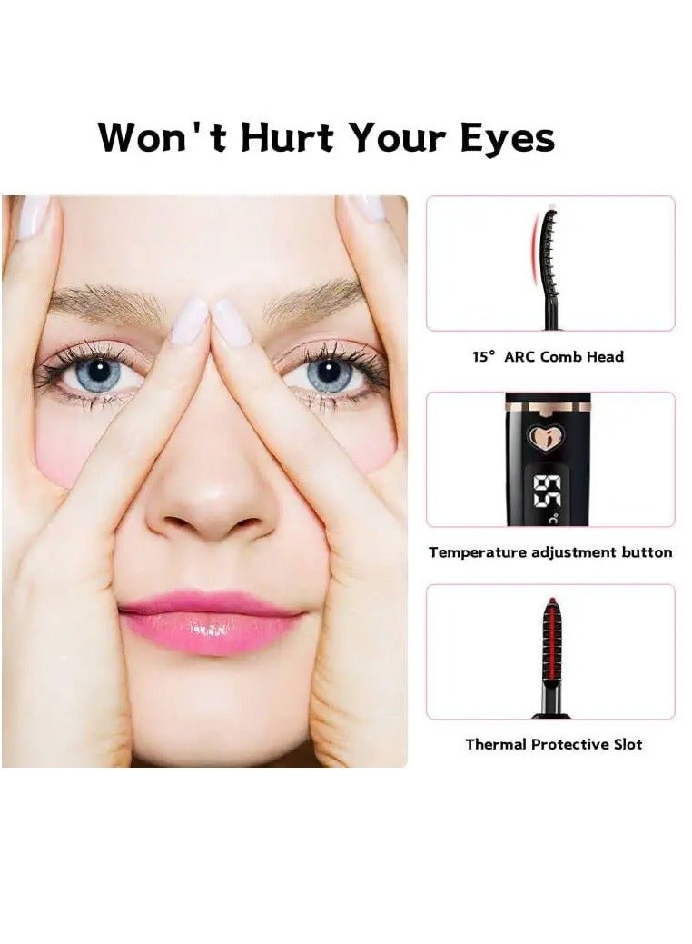 KASTWAVE Heated Eyelash Curlers, Electric Eyelash Curler Type C Rechargeable, Lash Lift Curler for Women Natural Quick Natural Eye Lash Curler Makeup Tool with Eyelash Comb, 24 Hours Long Lasting - Black - Image 3