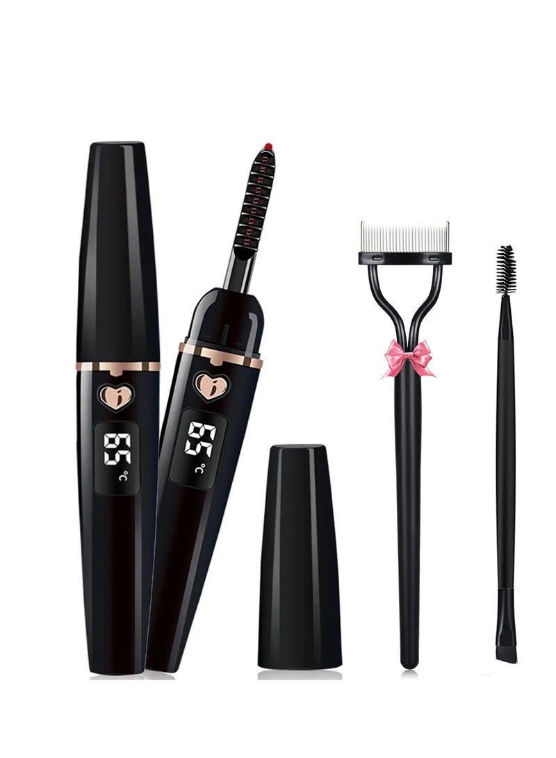 KASTWAVE Heated Eyelash Curlers, Electric Eyelash Curler Type C Rechargeable, Lash Lift Curler for Women Natural Quick Natural Eye Lash Curler Makeup Tool with Eyelash Comb, 24 Hours Long Lasting - Black - Image 1