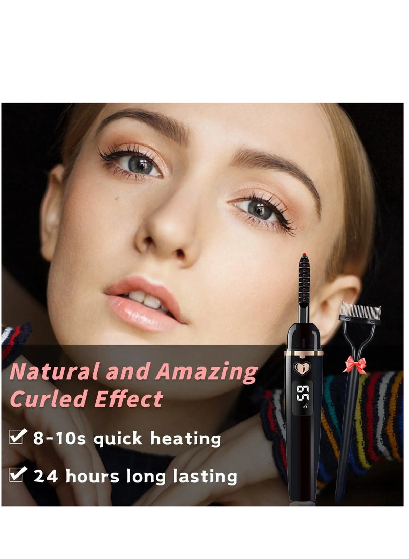 KASTWAVE Heated Eyelash Curlers, Electric Eyelash Curler Type C Rechargeable, Lash Lift Curler for Women Natural Quick Natural Eye Lash Curler Makeup Tool with Eyelash Comb, 24 Hours Long Lasting - Black - Image 2