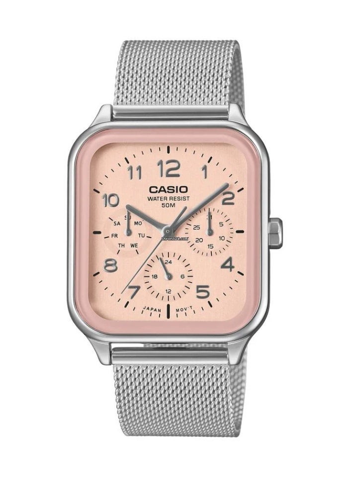 كاسيو ساعة كاسيو ستاندرد MTP-M306M-4AVDF، 44.5 مم، مينا وردي، سوار شبكي من الفولاذ المقاوم للصدأ - Image 1
