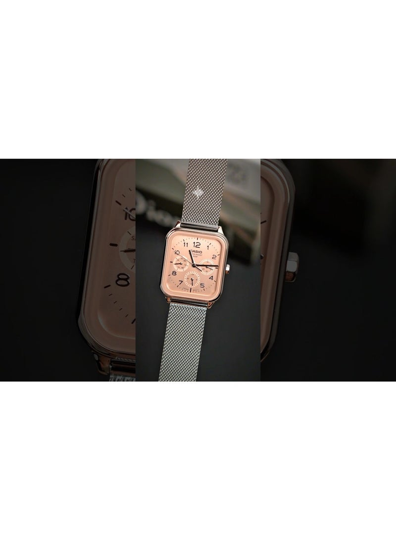 كاسيو ساعة كاسيو ستاندرد MTP-M306M-4AVDF، 44.5 مم، مينا وردي، سوار شبكي من الفولاذ المقاوم للصدأ - Image 2
