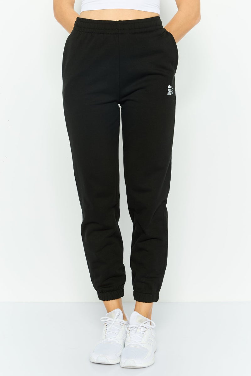 LACOSTE Women Regular Fit Embroidered Logo Jogger Pants, Black - Image 1
