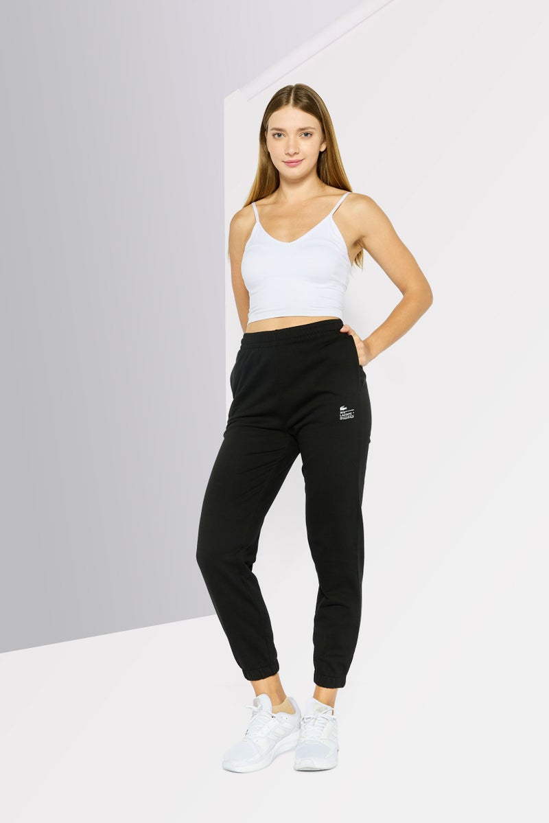 LACOSTE Women Regular Fit Embroidered Logo Jogger Pants, Black - Image 2