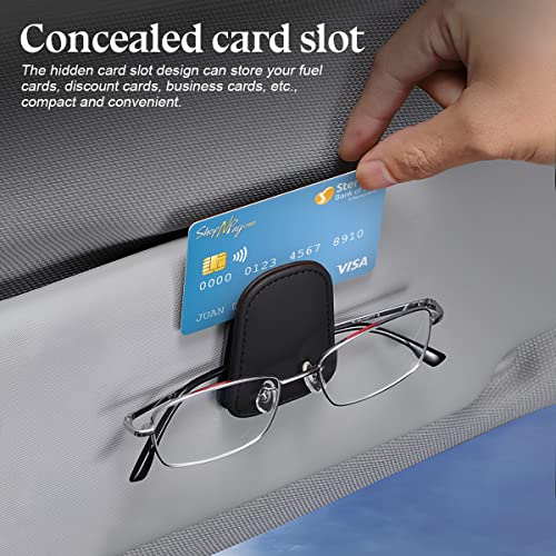 zipelo Sunglasses Holder for Car Sun Visor, 2 PCS Magnetic Leather Eyeglass Hanger, Sun Glasses Mount Clip on Visors, Ticket Card Cash Organizer, Auto Interior Accessories (Black) - Image 4