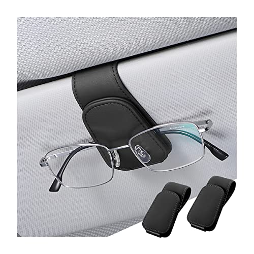 zipelo Sunglasses Holder for Car Sun Visor, 2 PCS Magnetic Leather Eyeglass Hanger, Sun Glasses Mount Clip on Visors, Ticket Card Cash Organizer, Auto Interior Accessories (Black) - Image 1
