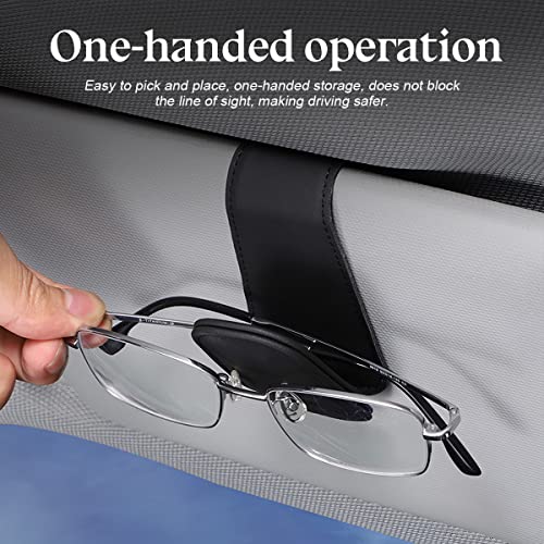 zipelo Sunglasses Holder for Car Sun Visor, 2 PCS Magnetic Leather Eyeglass Hanger, Sun Glasses Mount Clip on Visors, Ticket Card Cash Organizer, Auto Interior Accessories (Black) - Image 3