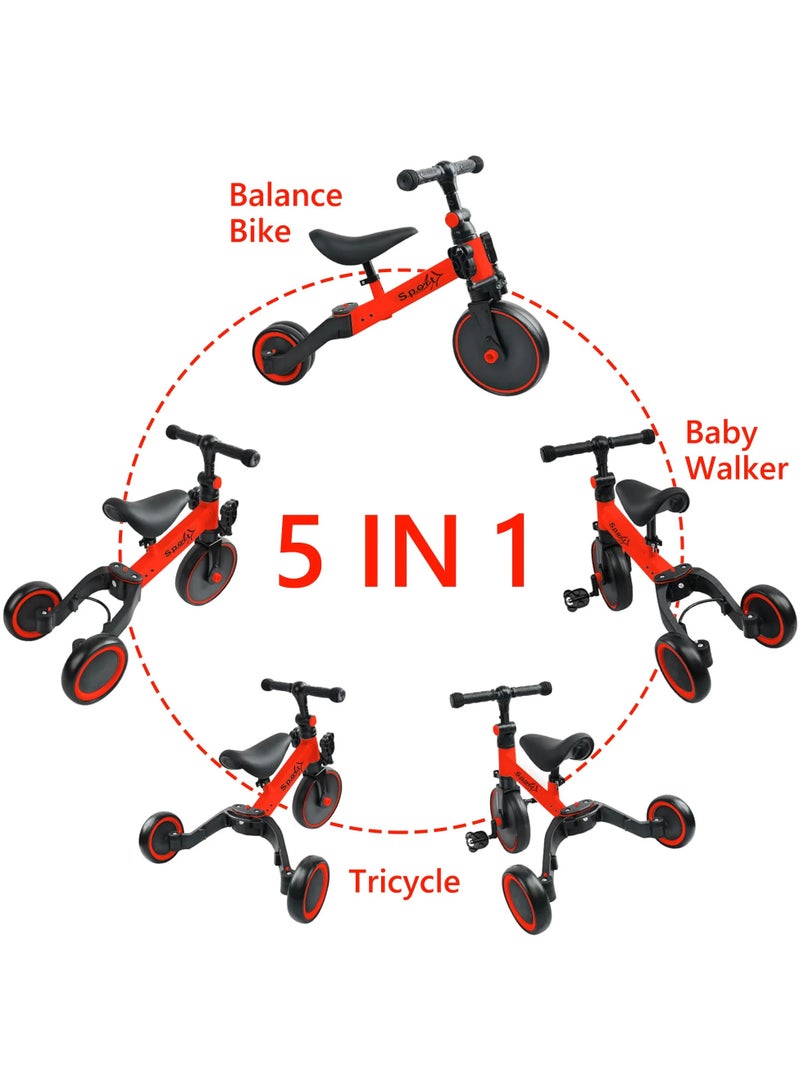 سبيد دراجة ثلاثية العجلات 5 في 1 للأطفال الصغار من عمر 1 إلى 4 سنوات، مقعد دراجة ثلاثية العجلات للأطفال بارتفاع قابل للتعديل، لعبة توازن للأطفال مع دواسات قابلة للإزالة، دراجة لعبة للأولاد والبنات - Image 2