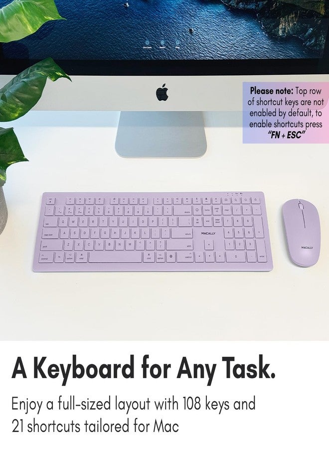 Macally Bluetooth Keyboard and Mouse Combo for Mac, iPad, iPhone - Vibrant iMac Colors - (3 Channels, Rechargeable, Full Size, Emoji Keys) - Mac Mouse and Keyboard Combo Wireless - Purple - Image 4