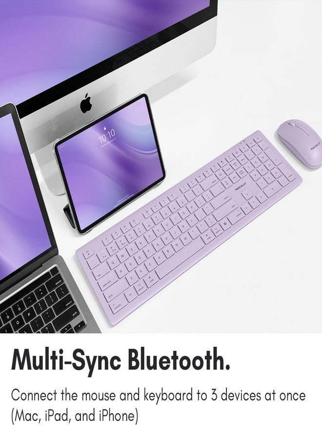 Macally Bluetooth Keyboard and Mouse Combo for Mac, iPad, iPhone - Vibrant iMac Colors - (3 Channels, Rechargeable, Full Size, Emoji Keys) - Mac Mouse and Keyboard Combo Wireless - Purple - Image 3