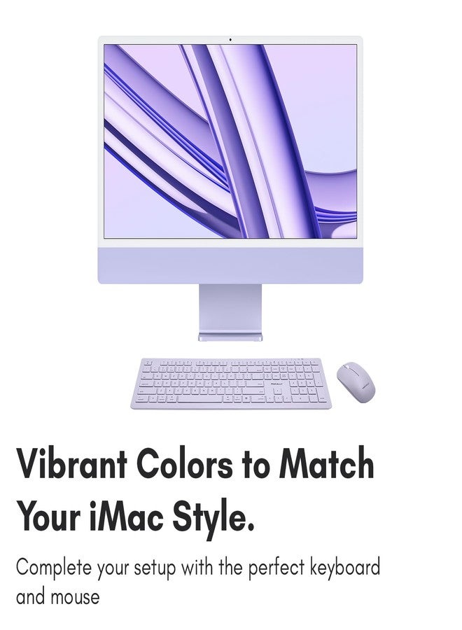 Macally Bluetooth Keyboard and Mouse Combo for Mac, iPad, iPhone - Vibrant iMac Colors - (3 Channels, Rechargeable, Full Size, Emoji Keys) - Mac Mouse and Keyboard Combo Wireless - Purple - Image 2