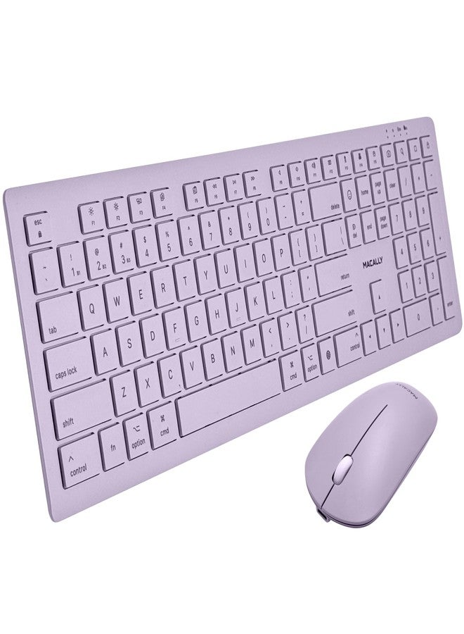 Macally Bluetooth Keyboard and Mouse Combo for Mac, iPad, iPhone - Vibrant iMac Colors - (3 Channels, Rechargeable, Full Size, Emoji Keys) - Mac Mouse and Keyboard Combo Wireless - Purple - Image 1