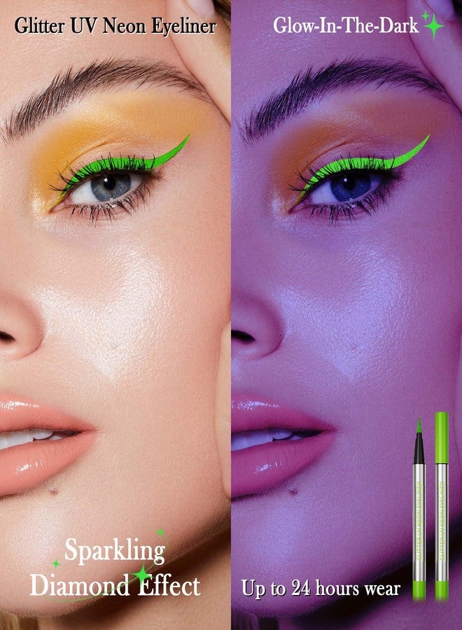 LYSdefeu Glitter UV Neon Eyeliner Pencil, Waterproof Smudge-Proof Green Eye Liner Liquid Pen, High-Pigment Shimmer Eyeliner Pen Long-Lasting Colorful Professional Makeup, Christmas Festival Gift for Women-05 - Image 2