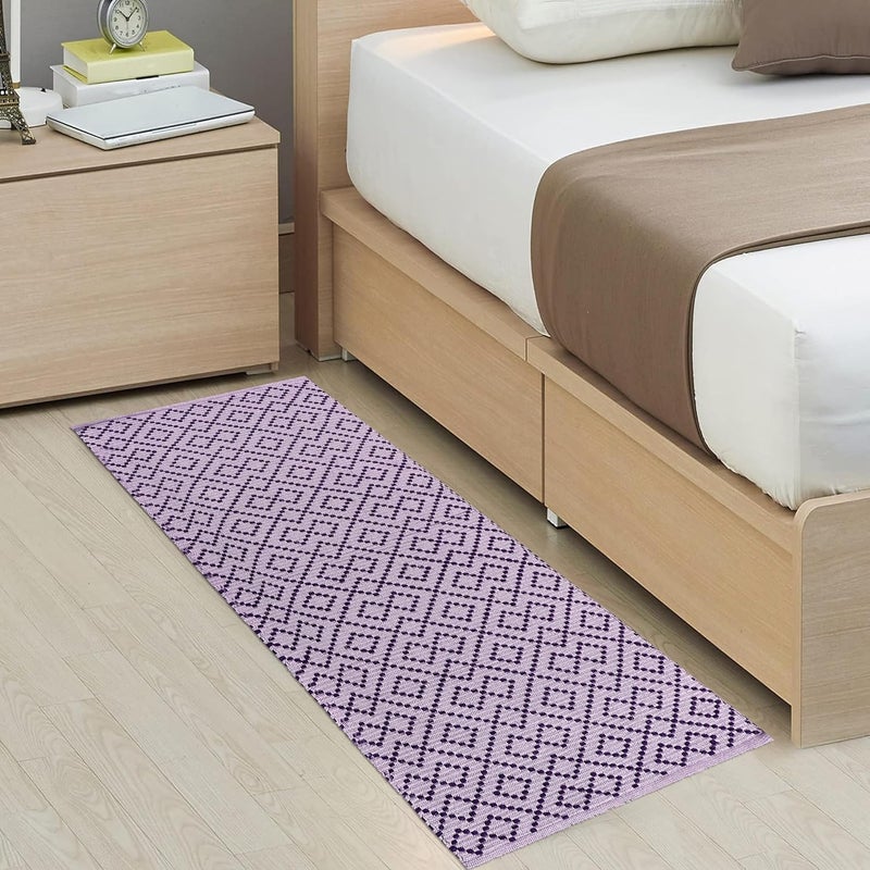 TEXTILE STUDIO Handmade Pure Cotton Bed Runner Rug (22x55 Inches) - Flat Woven, High Pile, Lightweight Laher Design, Durable, Soft, Eco-Friendly, for Bedroom, Entryway, Living Room Décor-Design-13 - Image 1