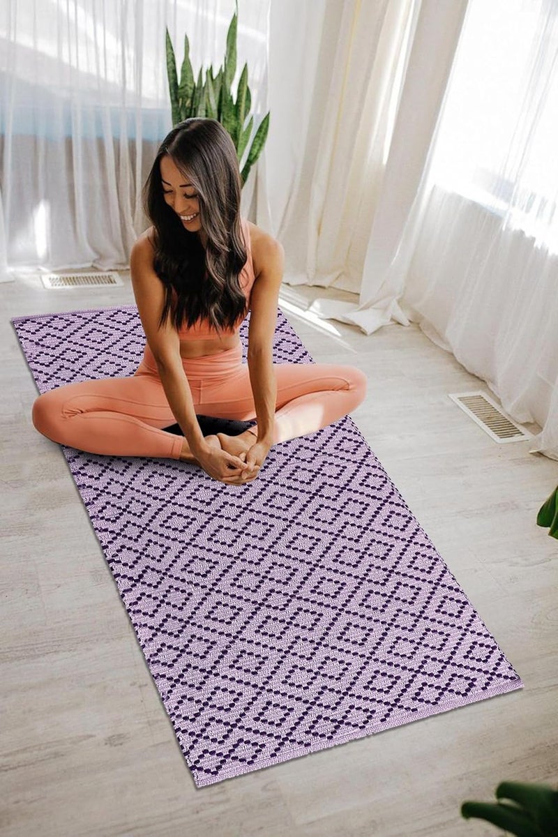 TEXTILE STUDIO Handmade Pure Cotton Bed Runner Rug (22x55 Inches) - Flat Woven, High Pile, Lightweight Laher Design, Durable, Soft, Eco-Friendly, for Bedroom, Entryway, Living Room Décor-Design-13 - Image 3