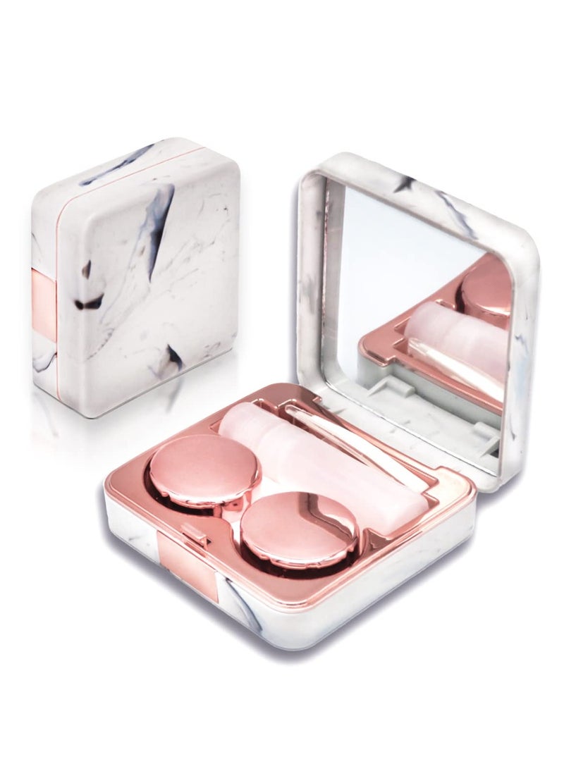 KASTWAVE Contact Lens Case, Portable Cute Eye Contacts Colored Lenses Remover Tool Kit with Mirror Tweezers Solution Bottle for Travel Daily Outdoor (Square, Rose Gold) - Image 1