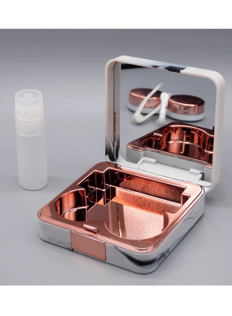 KASTWAVE Contact Lens Case, Portable Cute Eye Contacts Colored Lenses Remover Tool Kit with Mirror Tweezers Solution Bottle for Travel Daily Outdoor (Square, Rose Gold) - Image 2