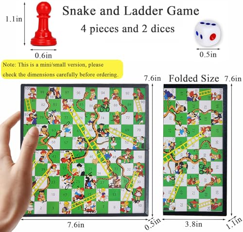 KIDAMI Mini Magnetic Snakes and Ladders Board Game Set, Folding Portable Design and Light-Weight, Travel Game Set Gift for Kids Toddlers (7.64 × 7.64 inches) - Image 3