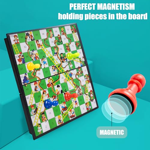 KIDAMI Mini Magnetic Snakes and Ladders Board Game Set, Folding Portable Design and Light-Weight, Travel Game Set Gift for Kids Toddlers (7.64 × 7.64 inches) - Image 4