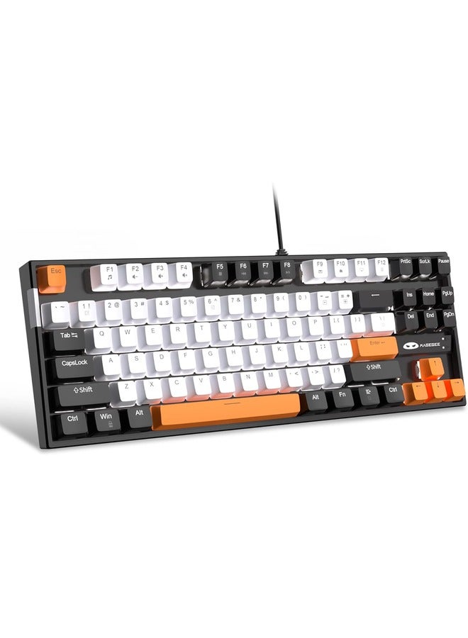 MageGee Mechanical Gaming Keyboard with Yellow Switch, LED White Backlit Keyboard, 87 Keys Compact TKL 75% Wired - White/Black - Image 1