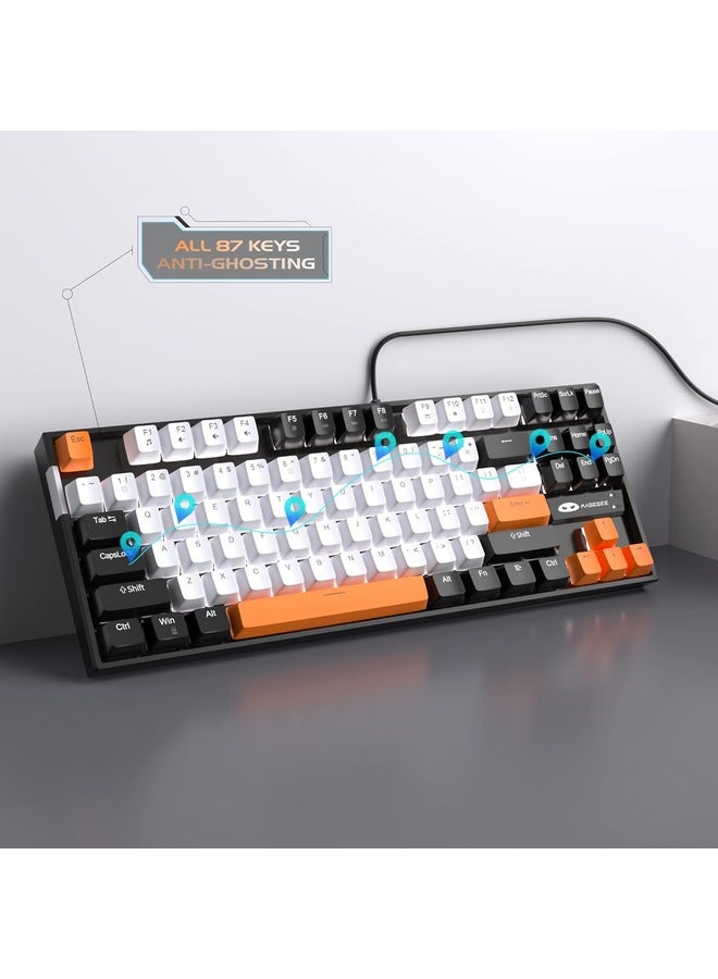 MageGee Mechanical Gaming Keyboard with Yellow Switch, LED White Backlit Keyboard, 87 Keys Compact TKL 75% Wired - White/Black - Image 3