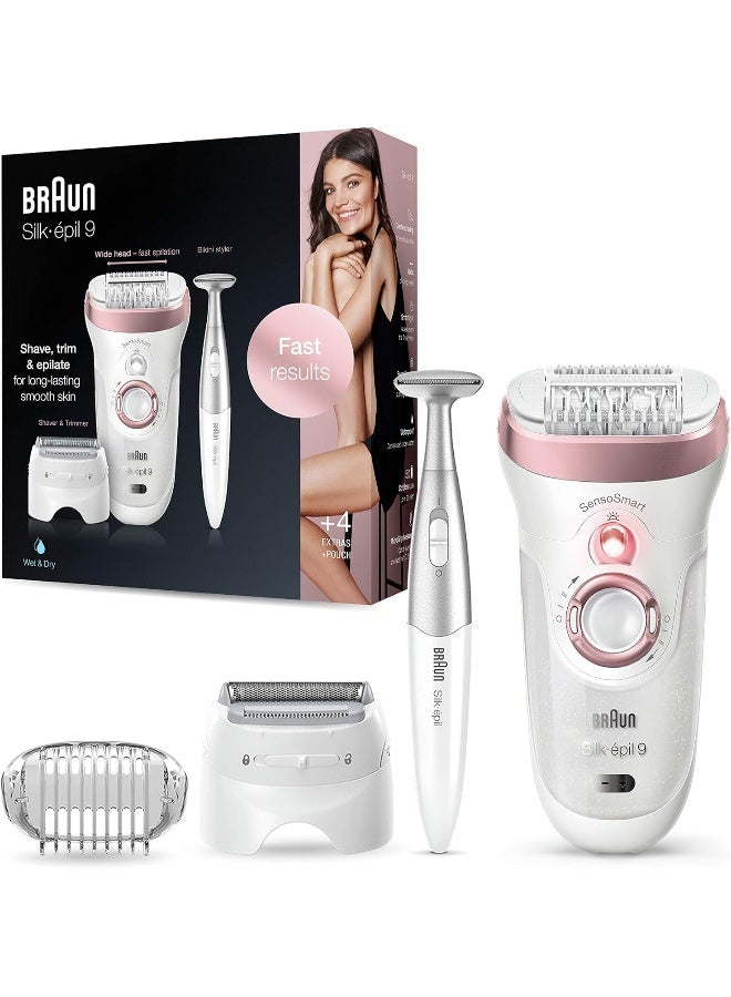 BRAUN Silk-Epil 9 SensoSmart Wet and Dry Epilator 3-in-1 Trimmer Rose Gold/White/silver - Image 3