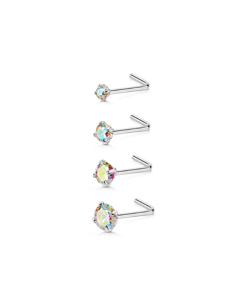 FANSING Rainbow Nose Studs 22g 4pcs Different Size CZ Nose Rings for Women L Shaped Nostril Piercing Jewelry 22 Guage - Image 1