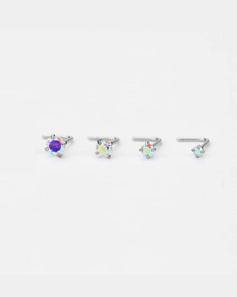 FANSING Rainbow Nose Studs 22g 4pcs Different Size CZ Nose Rings for Women L Shaped Nostril Piercing Jewelry 22 Guage - Image 4