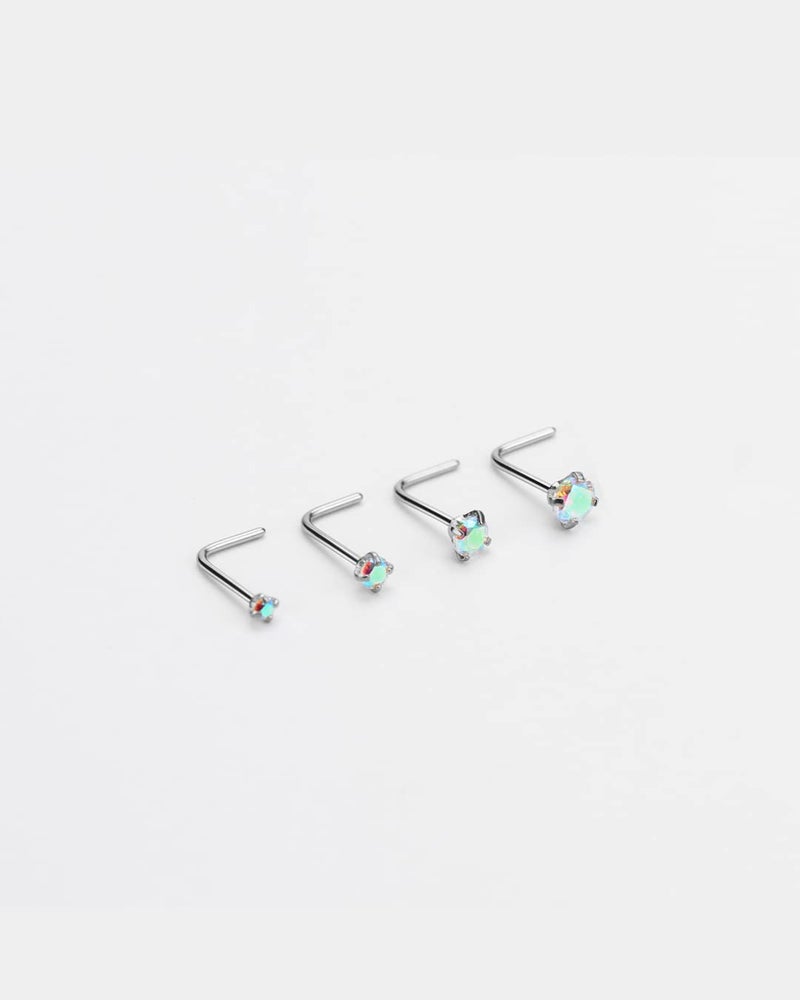 FANSING Rainbow Nose Studs 22g 4pcs Different Size CZ Nose Rings for Women L Shaped Nostril Piercing Jewelry 22 Guage - Image 3