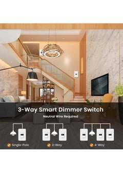 Smart Dimmer Switch 2024 New Model Digital Display Single Pole 3Way Dimmer Smart Switch Voice and Remote Control Neutral Wire Required No Hub Required  Works with Siri Alexa Google Home 2.4Ghz