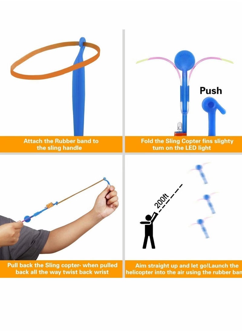 GMORO - 10pcs Led Arrow Helicopter Flying Toy Party Fun Gift Elastic Slingshot Flying Copters Birthdays Summer Day Party Favors Outdoor Game for Kids - Image 1