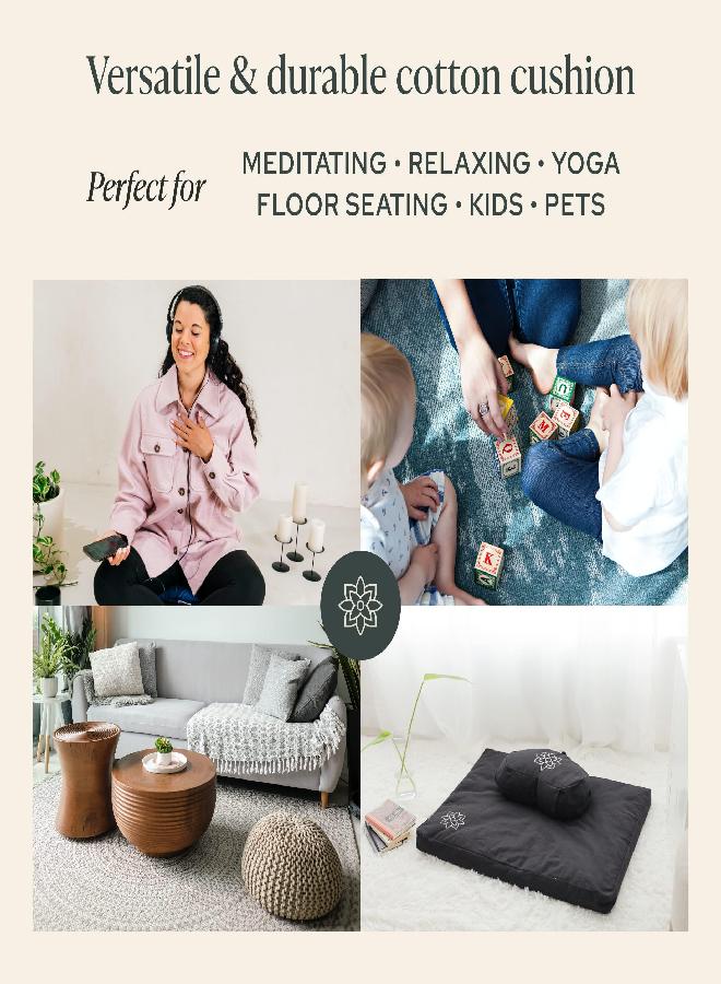 Mindful Modern Mindful & Modern Large Meditation Cushion | Zafu Yoga Bolster Meditation Floor Pillow Seat | Buckwheat Hull Filled Crescent Shaped Cushion with Removable Washable Cover + Carry Handle (Minimal Black) - Image 3
