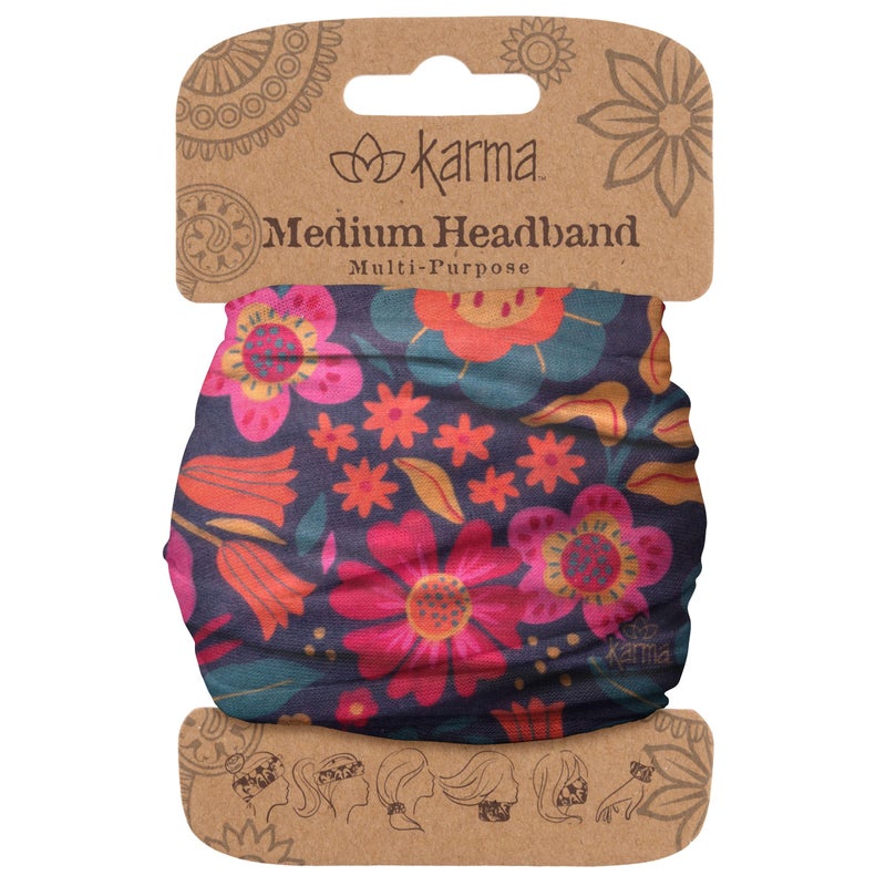 Karma Retro Floral Headband for Women - Medium - Fabric Headband and Stretchy Hair Scarf - Purple - Image 1