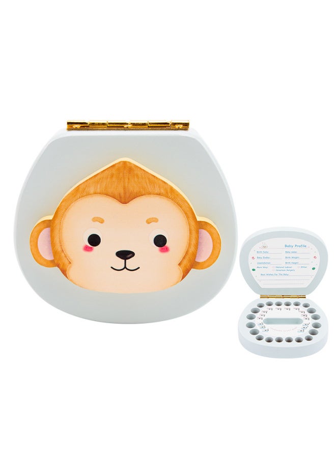 Generic - Deciduous Teeth Commemorative Box Wooden Boys And Girls Deciduous Teeth Box Children's Teeth Collection Storage Box Baby's Teeth Falling Storage Box-Color:Blue-Monkey (English) - Image 1