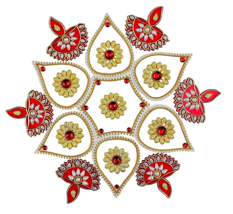 Krisah Acrylic Rangoli Handicraft Jewel Stone Decorations (Small) (White) - Image 1