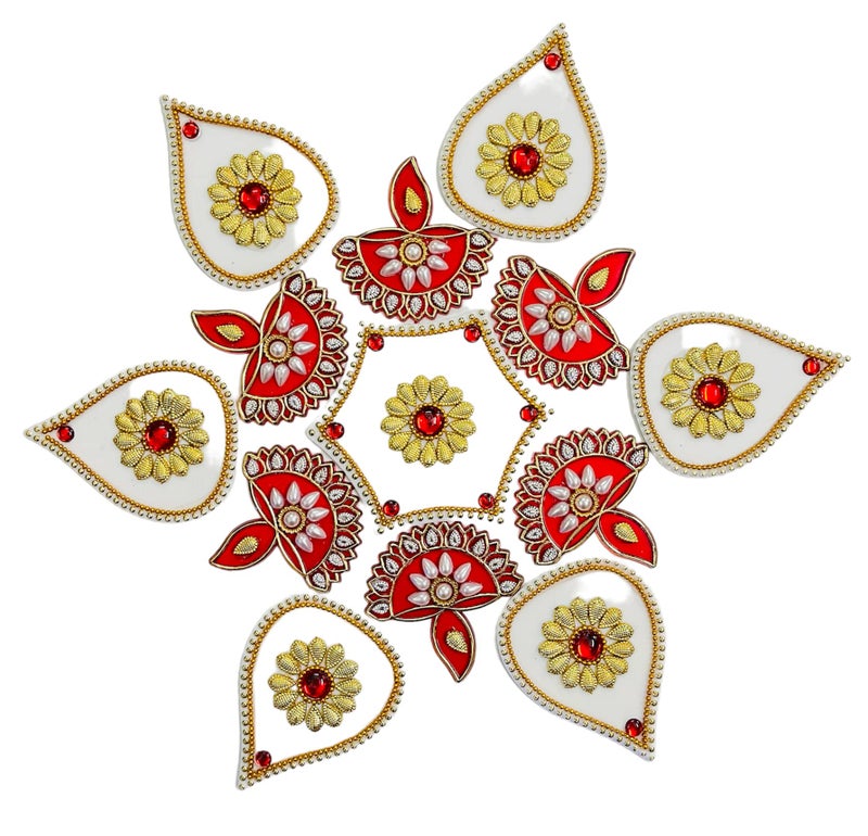 Krisah Acrylic Rangoli Handicraft Jewel Stone Decorations (Small) (White) - Image 3