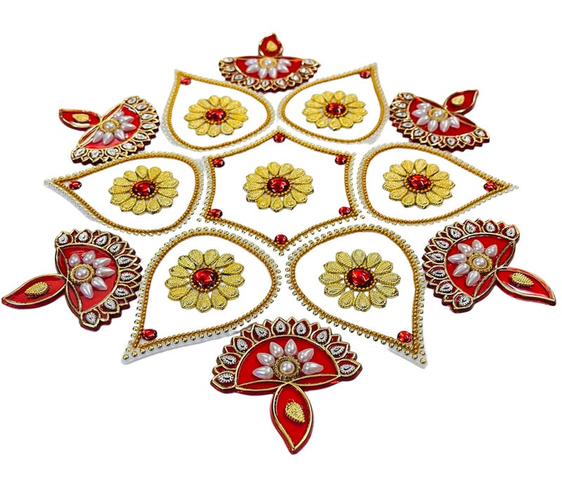 Krisah Acrylic Rangoli Handicraft Jewel Stone Decorations (Small) (White) - Image 4