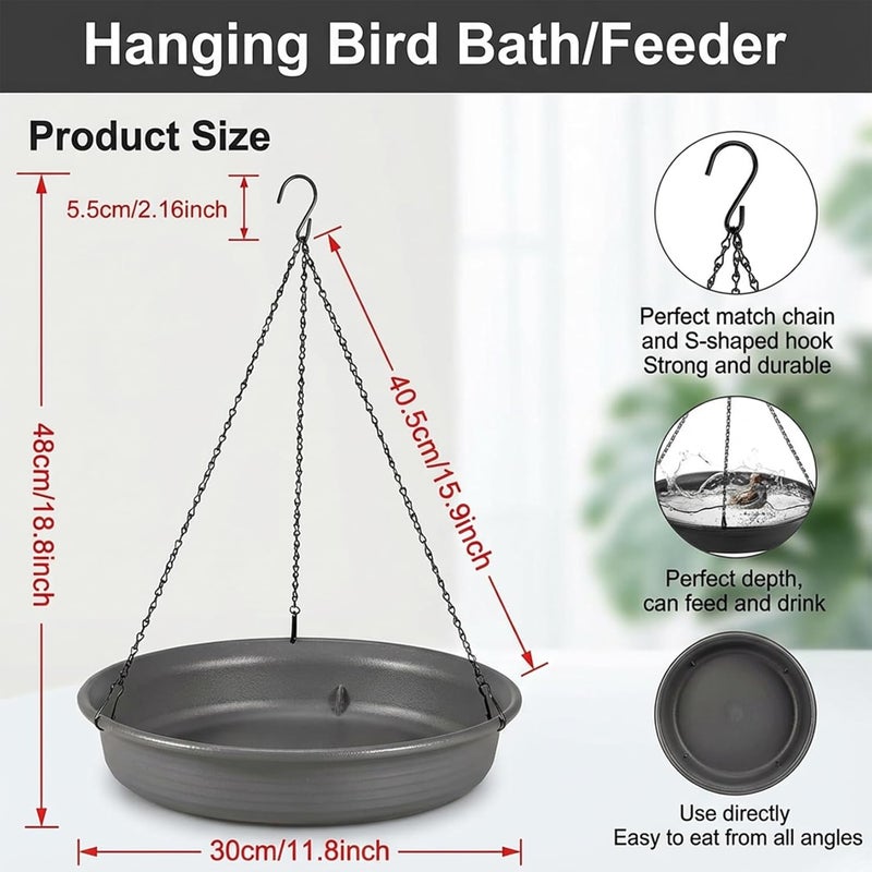 CARGEN Hanging Bird Bath Bird Feeder - Bird Bath for Outside Outdoors Hanging with Tray Bowl Water Feeder, Garden Bird Bath 2-in-1 Bird Feeder Bath, Durable PP Bird Bath Bowl for Garden Patio Backyard Decor - Image 2