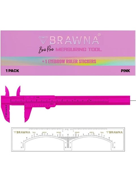 1 Pc Brow Pro Measuring Tool with 1 Eyebrow Ruler Sticker - Double Scale Eyebrow Ruler for Microblading - Eyebrow Mapping - Caliper Vernier - PMU Supplies - Eyebrow Calipers Ruler Plastic- Pink