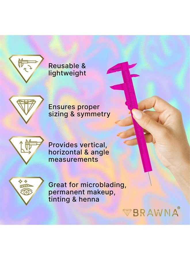 1 Pc Brow Pro Measuring Tool with 1 Eyebrow Ruler Sticker - Double Scale Eyebrow Ruler for Microblading - Eyebrow Mapping - Caliper Vernier - PMU Supplies - Eyebrow Calipers Ruler Plastic- Pink